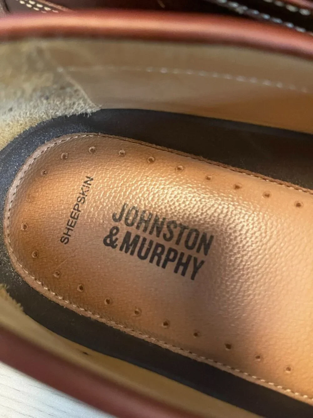 Johnston & Murphy Sheepskin Leather Loafers Men's 11M Brown Slip On Moc Toe